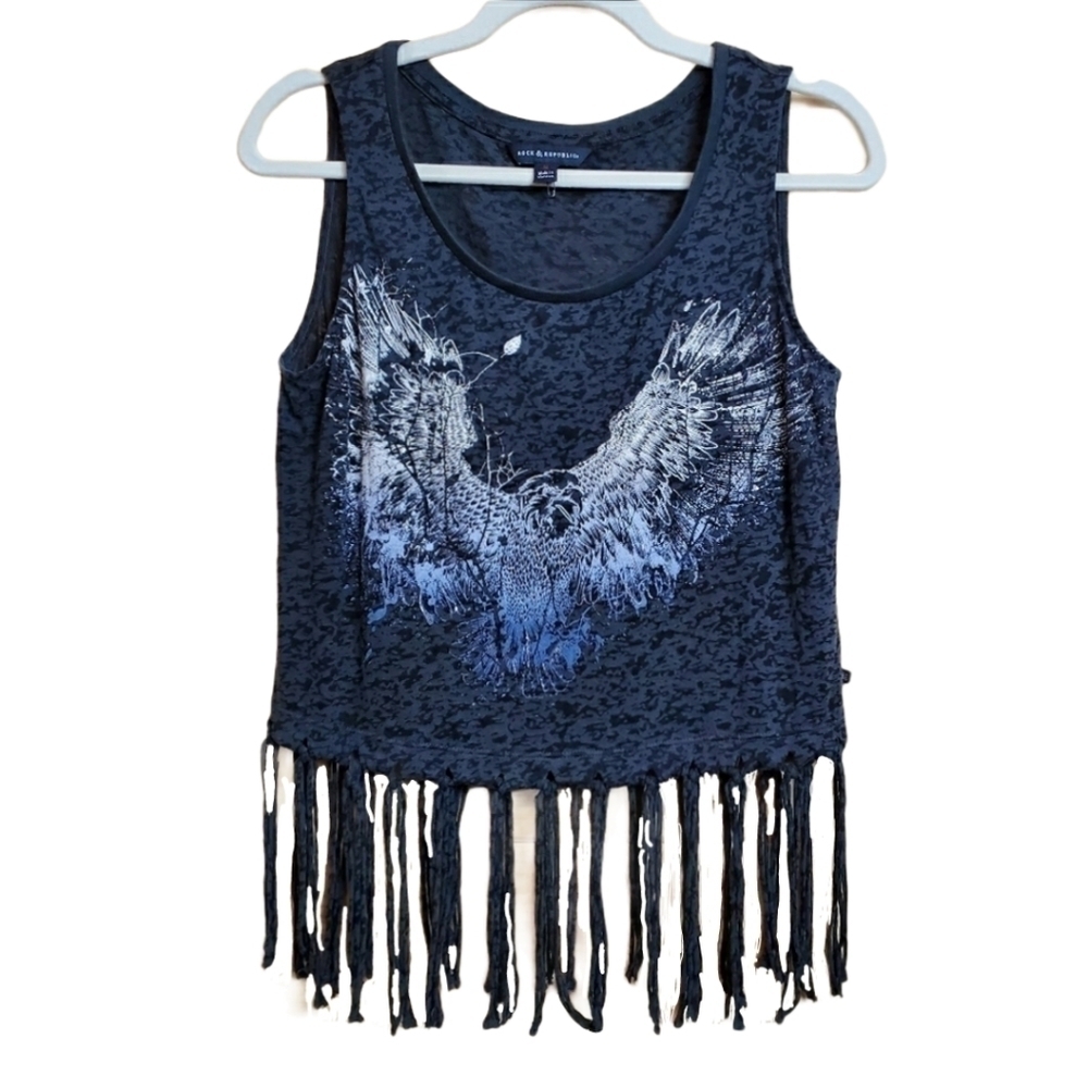 Rock & Republic M crop Eagle burnout tank top
